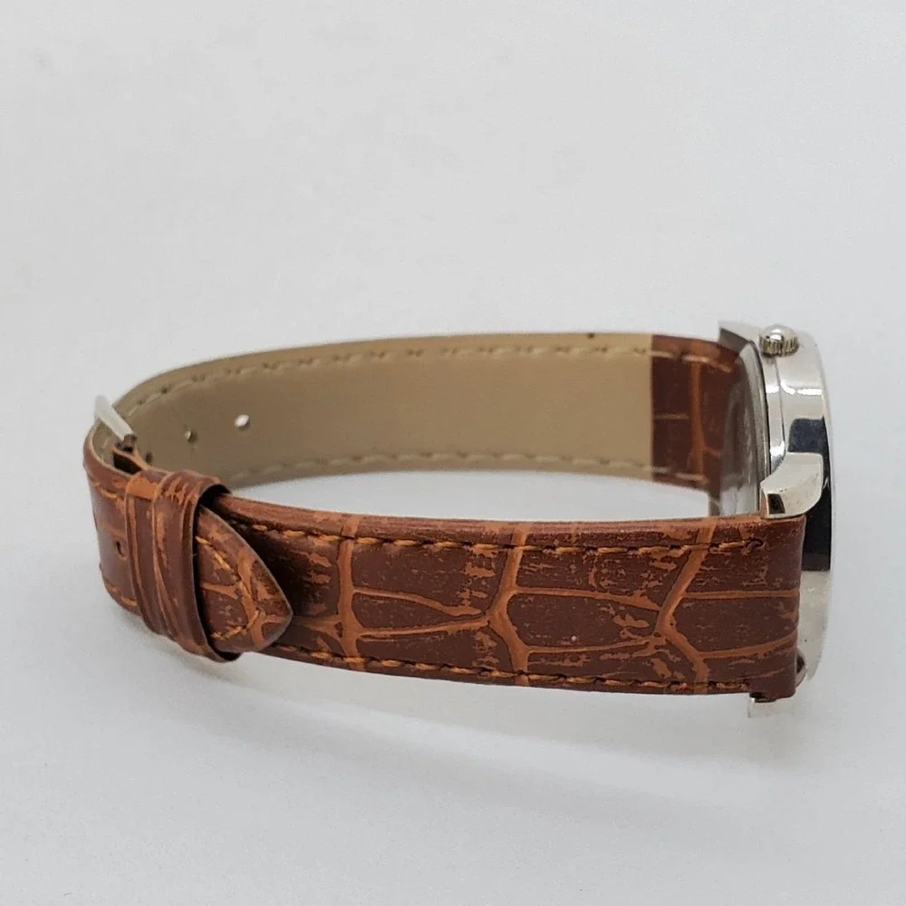 Women's Watch 34MM White Dial Gray Case Brown‎ Leather Bands New Battery